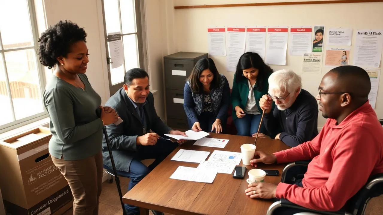 Community members gathered around a table organizing grassroots support for small nonprofits